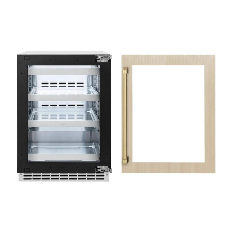 ZLINE Autograph Edition 24 in. Touchstone 151 Can Beverage Fridge With Panel Ready Glass Door And Champagne Bronze Handle RBSPOZ-24-CB by Farmhouse Kitchen and Bath