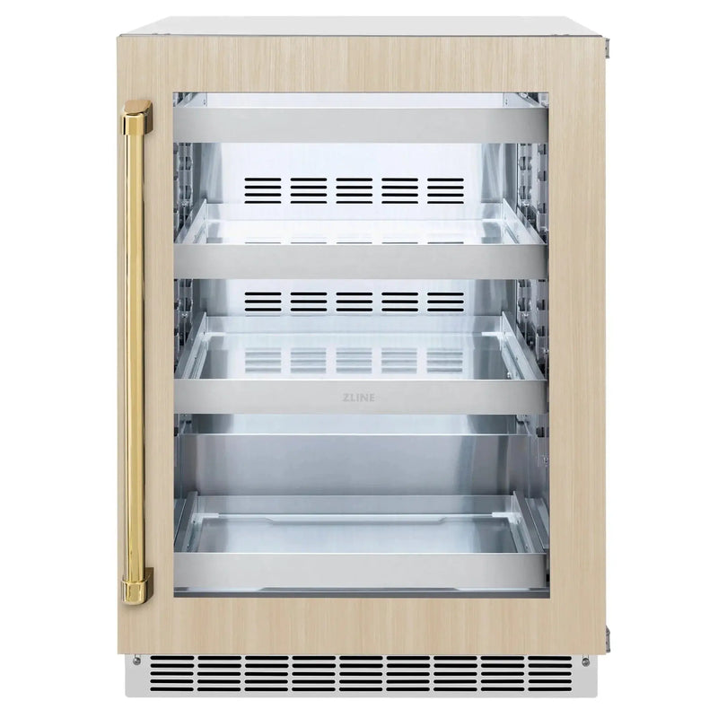 ZLINE Autograph Edition 24 in. Touchstone 151 Can Beverage Fridge With Panel Ready Glass Door And Polished Gold Handle RBSPOZ-24-G by Farmhouse Kitchen and Bath