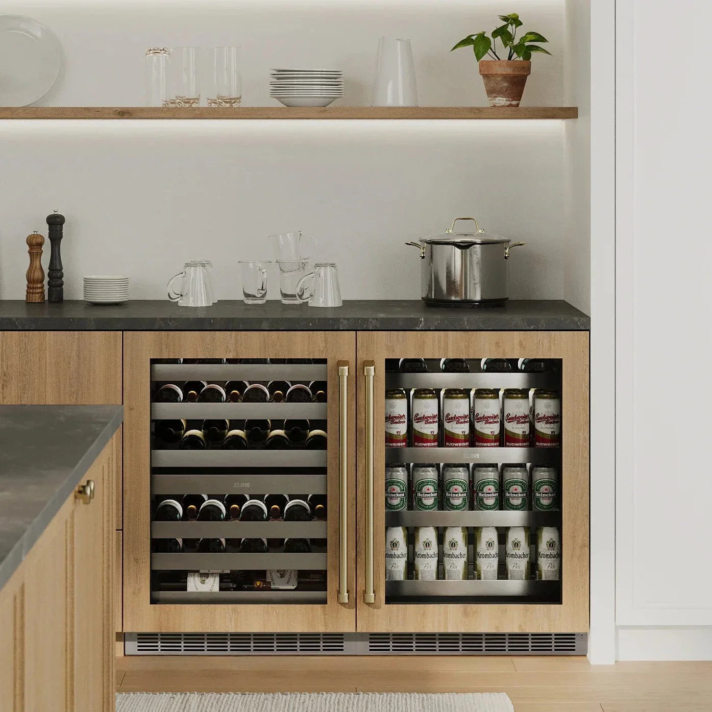 ZLINE Autograph Edition 24 in. Touchstone 151 Can Beverage Fridge With Panel Ready Glass Door And Polished Gold Handle RBSPOZ-24-G by Farmhouse Kitchen and Bath