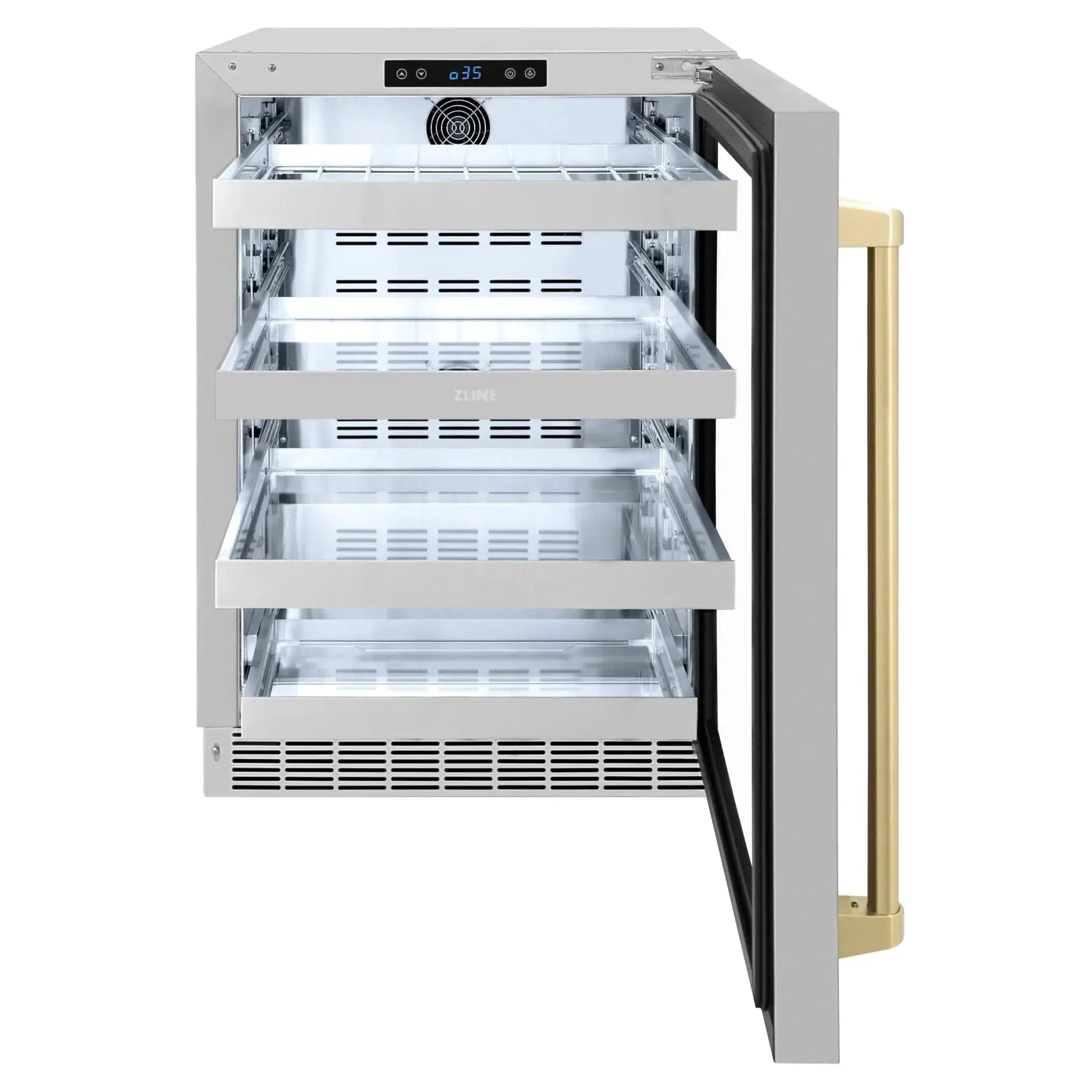 ZLINE Autograph Edition 24 in. Touchstone 151 Can Beverage Fridge With Stainless Steel Glass Door And Champagne Bronze Handle RBSOZ-GS-24-CB by Farmhouse Kitchen and Bath