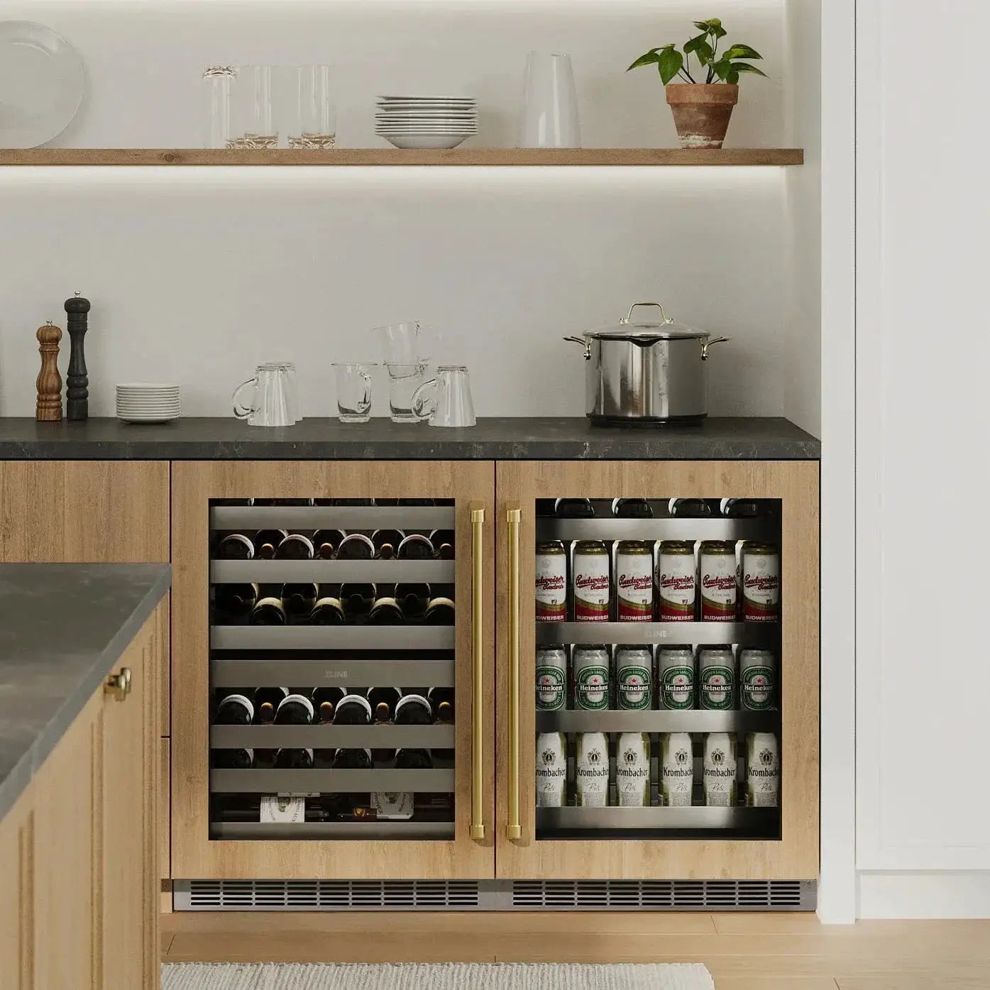 ZLINE Autograph Edition 24 in. Touchstone 151 Can Beverage Fridge With Stainless Steel Glass Door And Champagne Bronze Handle RBSOZ-GS-24-CB by Farmhouse Kitchen and Bath