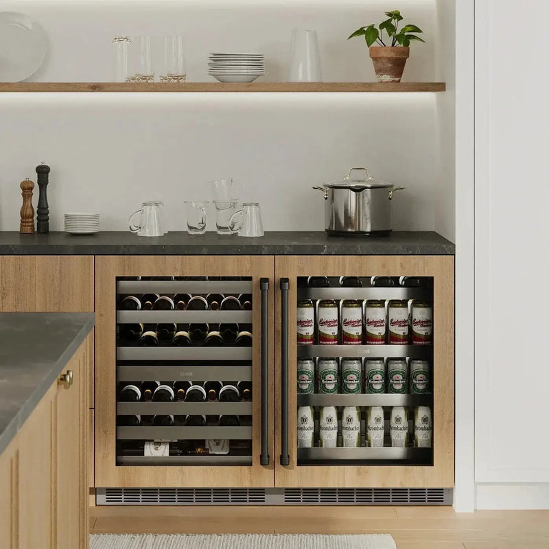 ZLINE Autograph Edition 24 in. Touchstone Dual Zone 44 Bottle Wine Cooler With Panel Ready Glass Door And Matte Black Handle RWDPOZ-24-MB by Farmhouse Kitchen and Bath