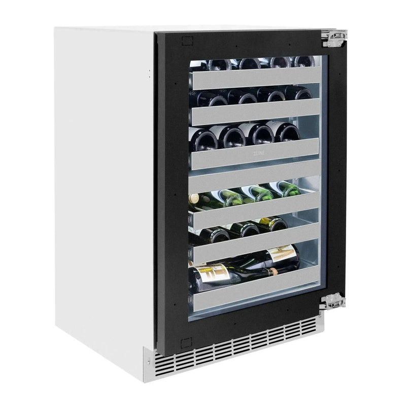 ZLINE Autograph Edition 24 in. Touchstone Dual Zone 44 Bottle Wine Cooler With Panel Ready Glass Door And Polished Gold Handle RWDPOZ-24-G by Farmhouse Kitchen and Bath