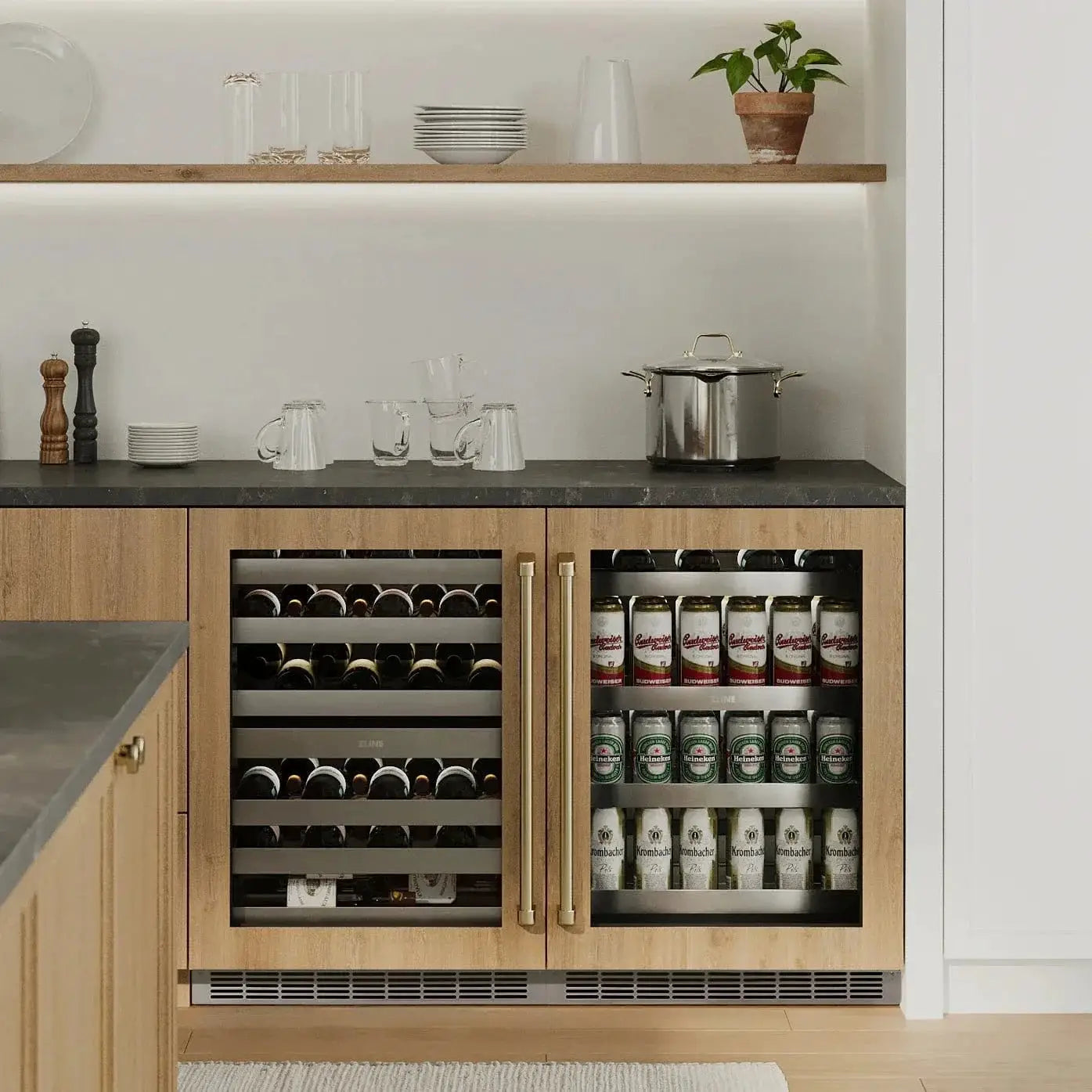 ZLINE Autograph Edition 24 in. Touchstone Dual Zone 44 Bottle Wine Cooler With Panel Ready Glass Door And Polished Gold Handle RWDPOZ-24-G by Farmhouse Kitchen and Bath