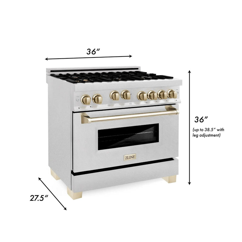 ZLINE Autograph Edition 36" Dual Fuel Range, Gold Accents, RAZ-36-G by Farmhouse Kitchen and Bath