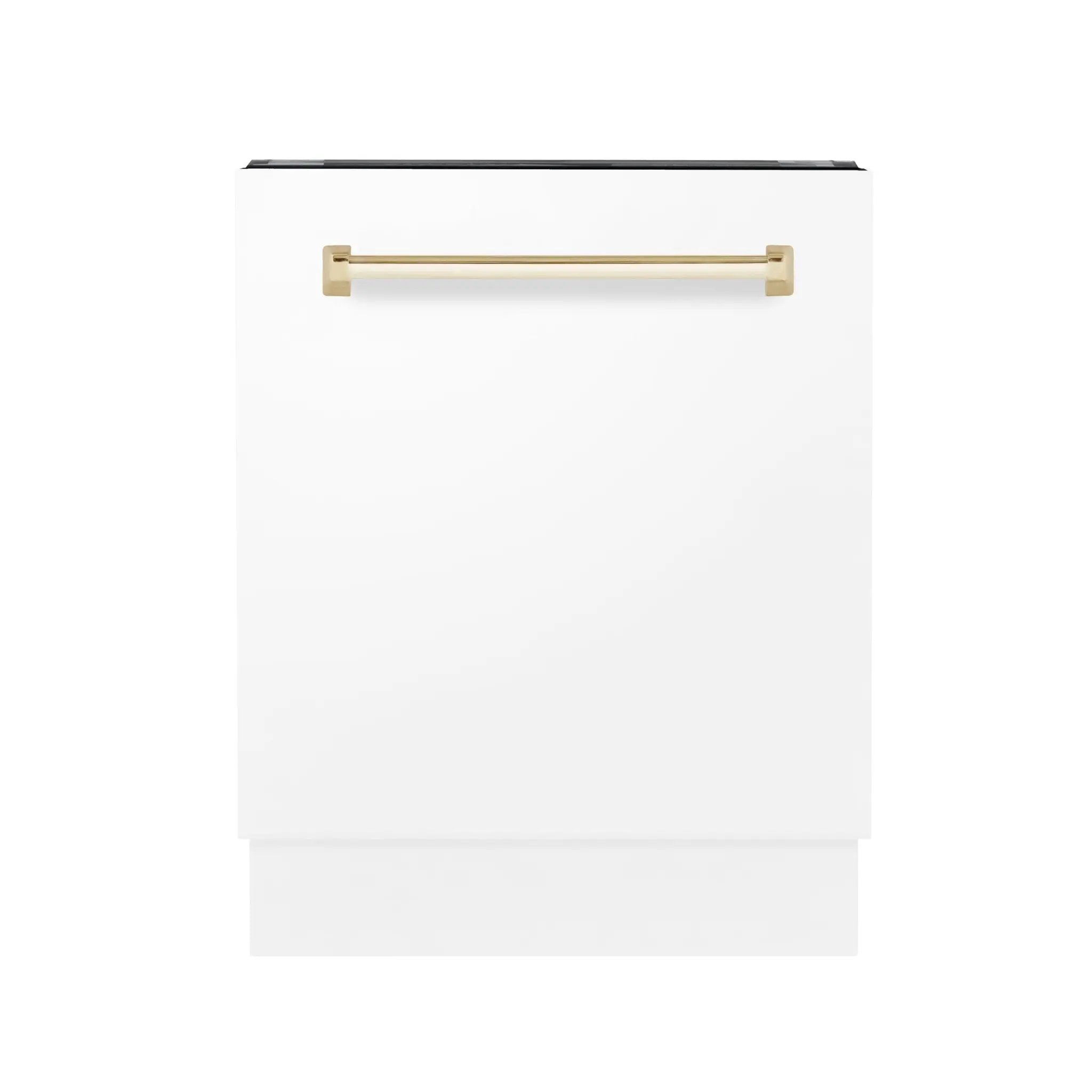 ZLINE Autograph White Door 24" Dishwasher, Gold Handle DWVZ-WM-24-G by Farmhouse Kitchen and Bath