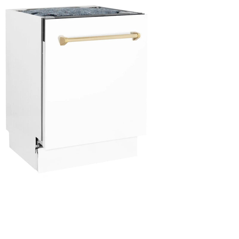 ZLINE Autograph White Door 24" Dishwasher, Gold Handle DWVZ-WM-24-G by Farmhouse Kitchen and Bath