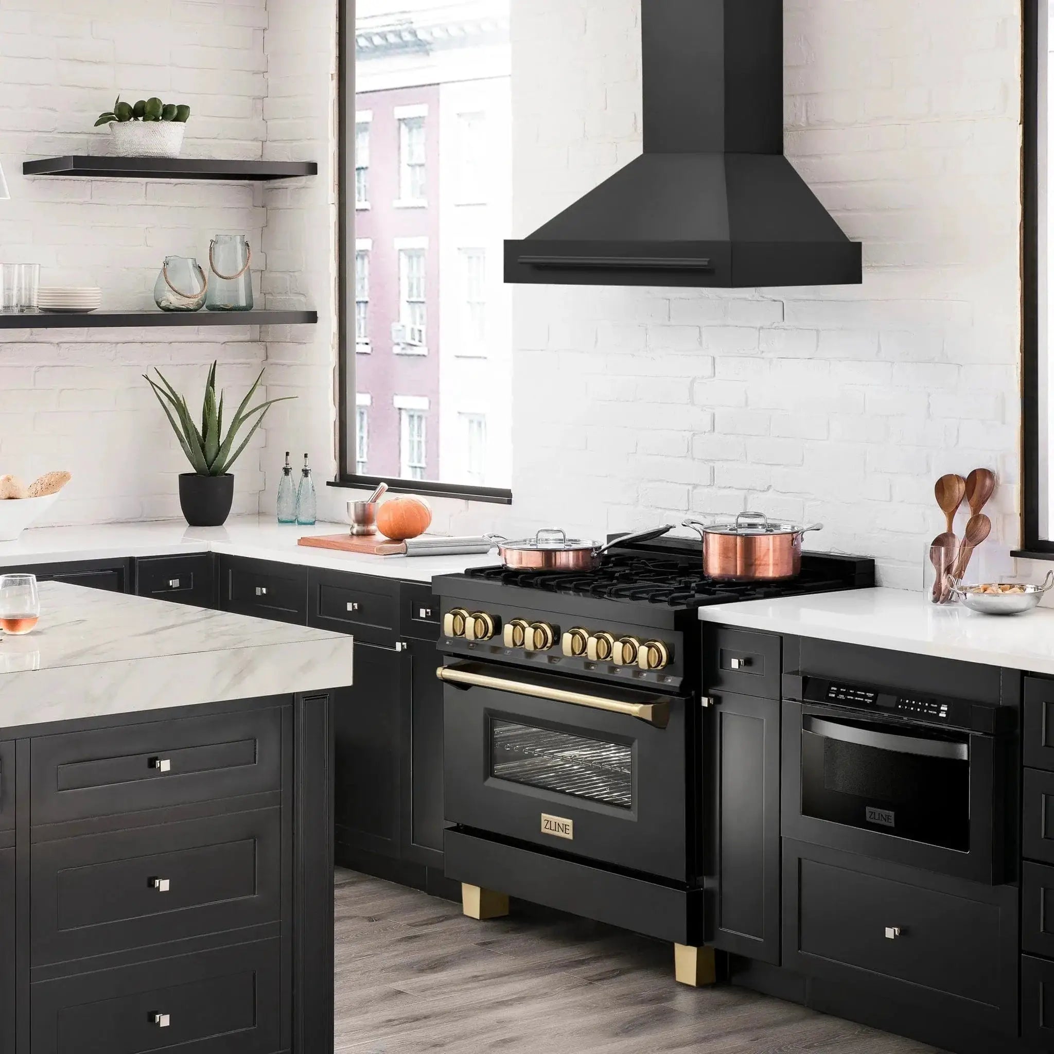 ZLINE Black Stainless Steel Range Hood with Black Stainless Steel Handle - BS655-36-BS by Farmhouse Kitchen and Bath