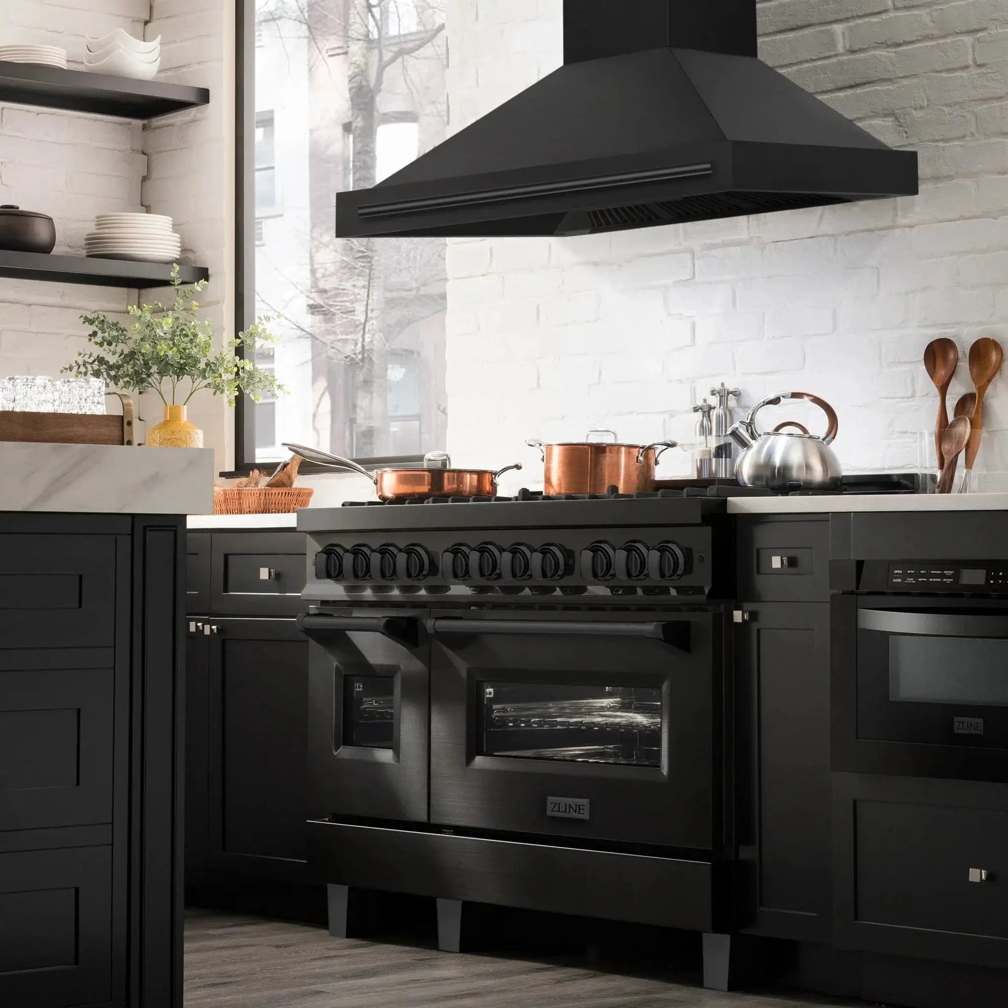 ZLINE Black Stainless Steel Range Hood with Black Stainless Steel Handle - BS655-48-BS by Farmhouse Kitchen and Bath
