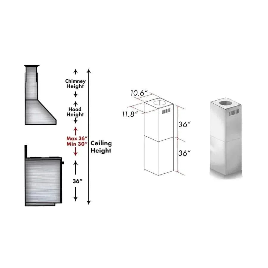 ZLINE Chimney Extension for 10'-12' Ceiling, 2PCEXT-GL1i/GL2i/KE2i/KL3i by Farmhouse Kitchen and Bath