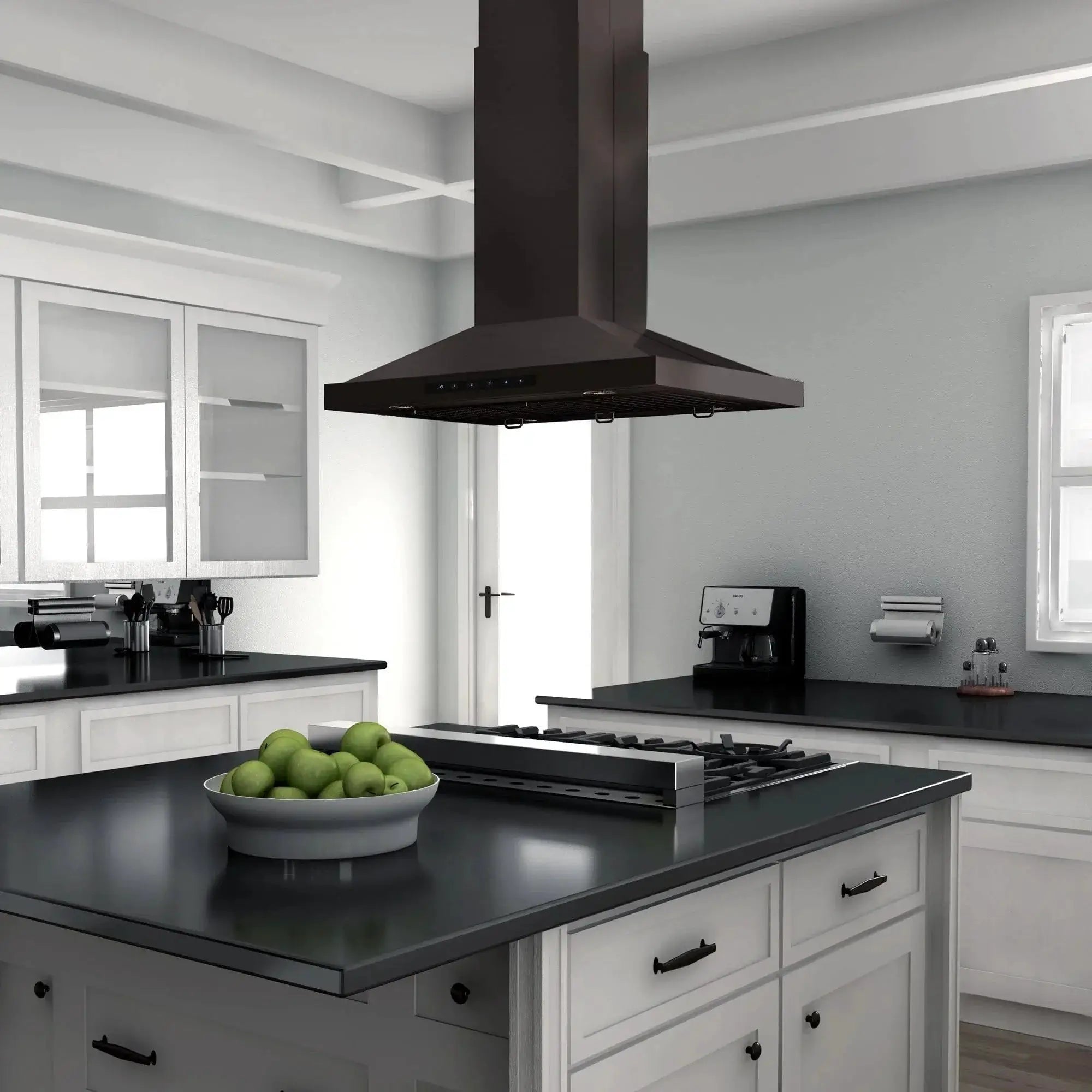 ZLINE Convertible Vent Island Mount Range Hood in Black Stainless Steel BSGL2iN-42 by Farmhouse Kitchen and Bath