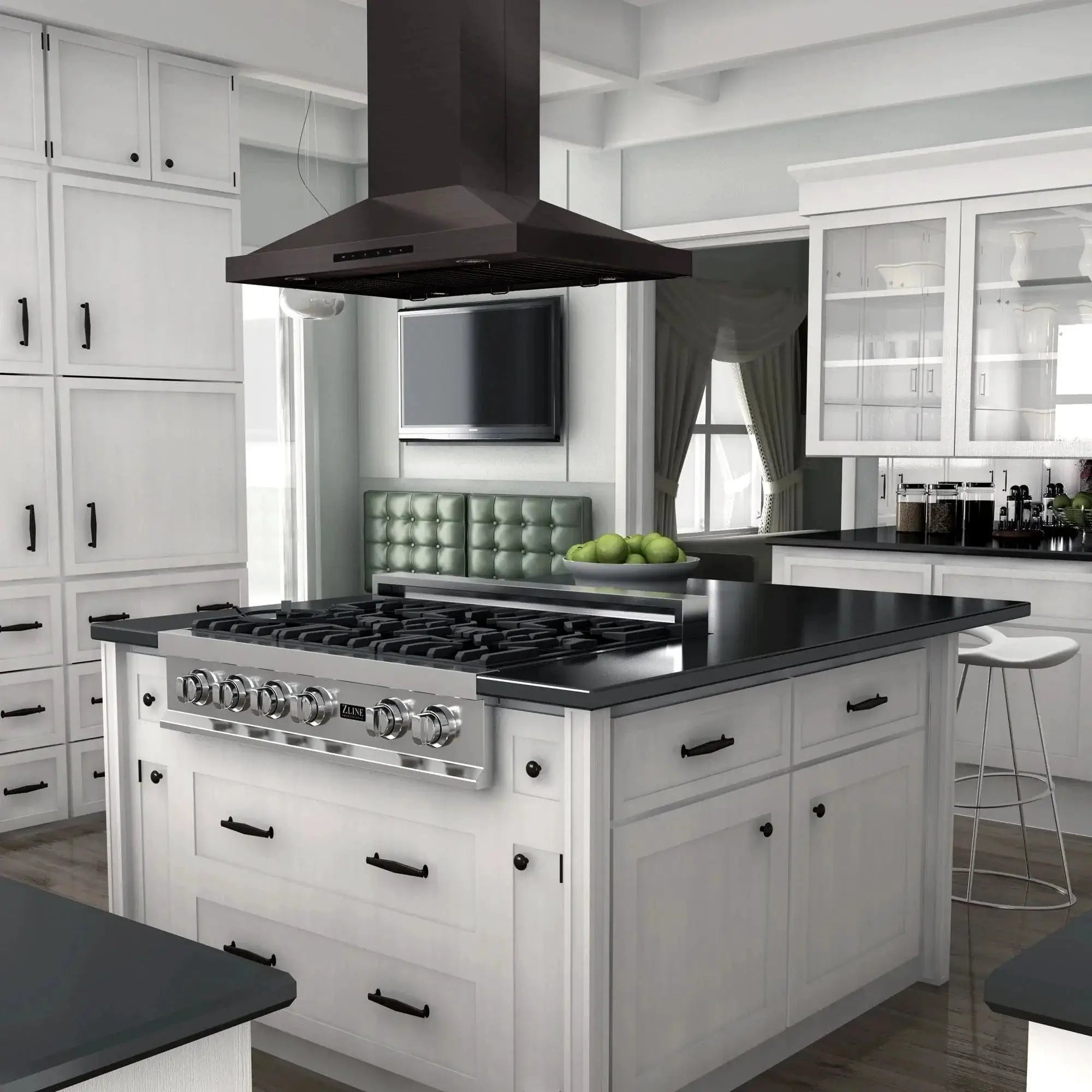 ZLINE Convertible Vent Island Mount Range Hood in Black Stainless Steel BSGL2iN-42 by Farmhouse Kitchen and Bath