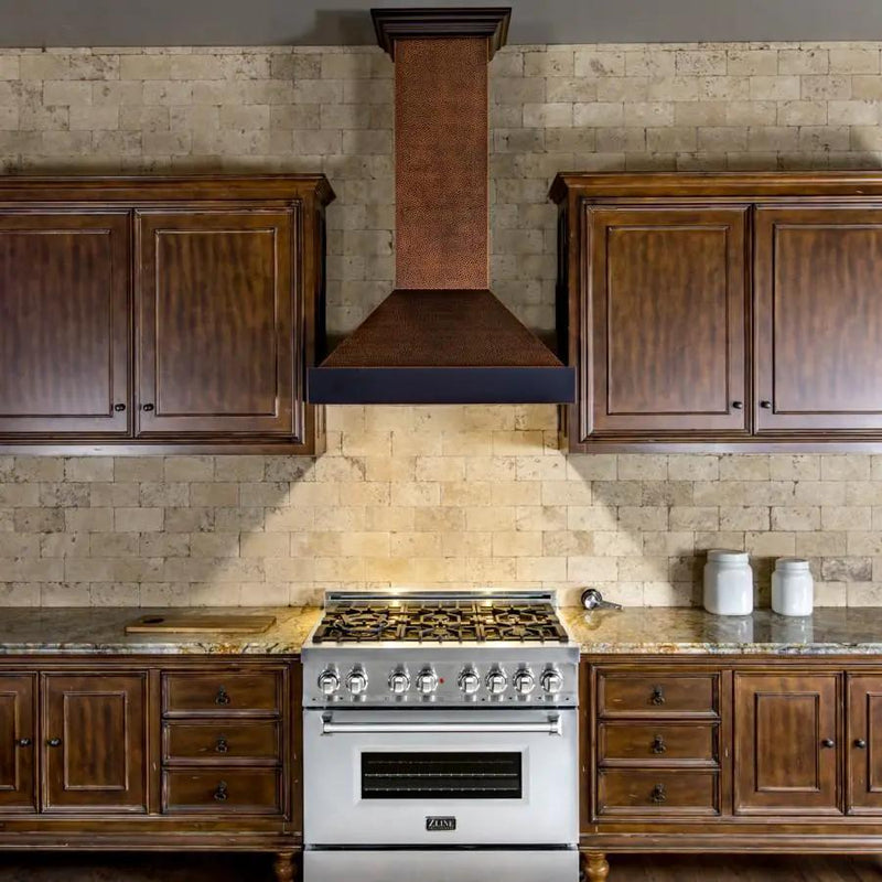 ZLINE 48" Hand-Hammered Copper Finish Wall Range Hood, 655-HBXXX-48 by Farmhouse Kitchen and Bath