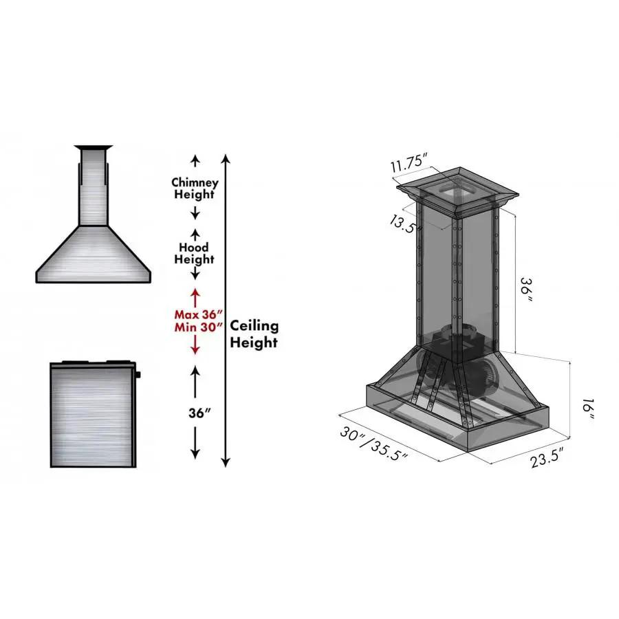 ZLINE 30" Copper Finish Island Range Hood, 655i-CSSSS-30 by Farmhouse Kitchen and Bath