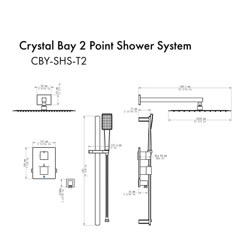 ZLINE Crystal Bay Thermostatic Shower System CBY-SHS-T2-BN by Farmhouse Kitchen and Bath
