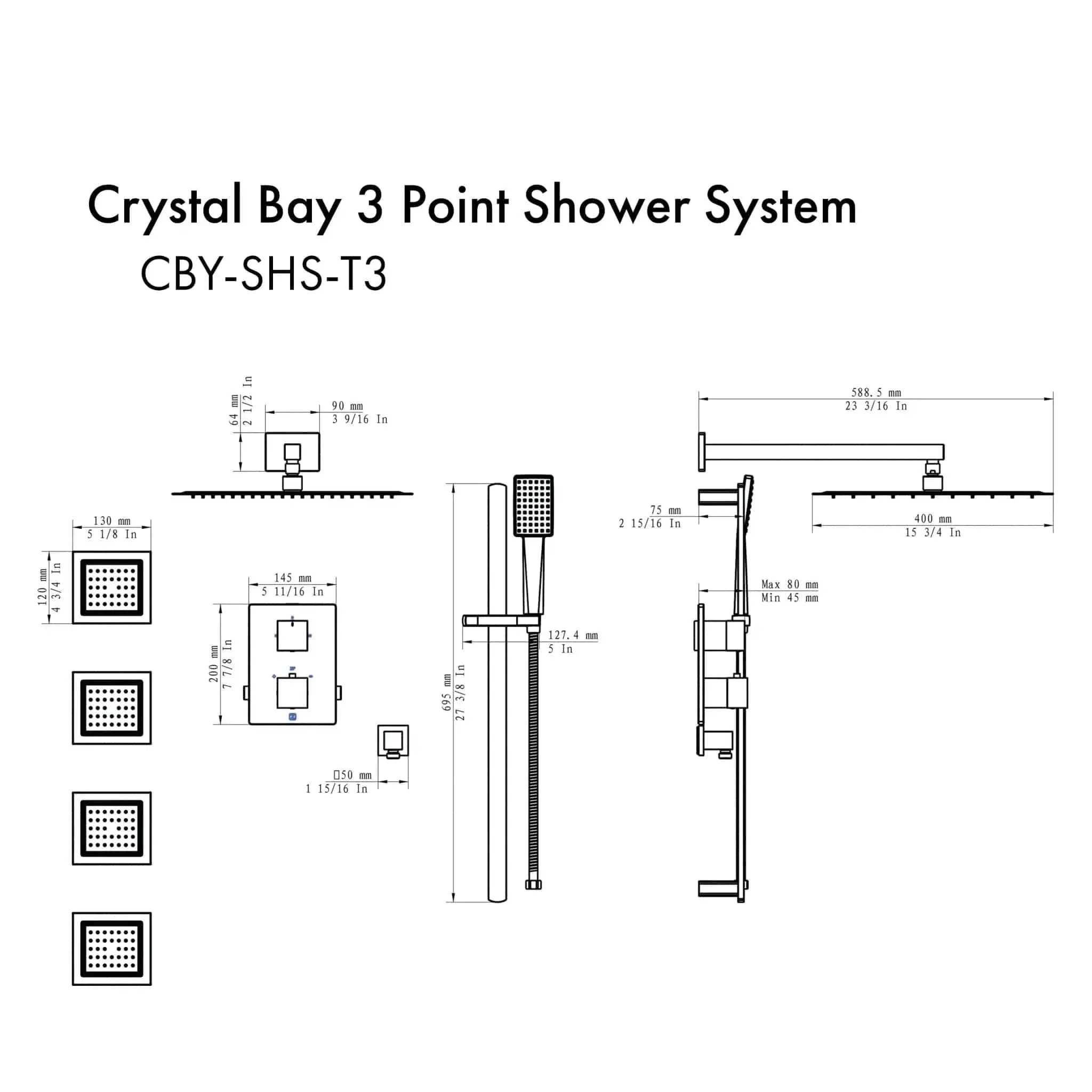 ZLINE Crystal Bay Thermostatic Shower System with Body Jets CBY-SHS-T3-BN by Farmhouse Kitchen and Bath