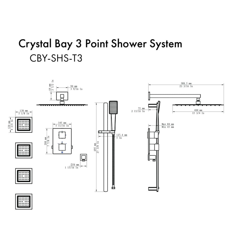 ZLINE Crystal Bay Thermostatic Shower System with Body Jets CBY-SHS-T3-CB by Farmhouse Kitchen and Bath