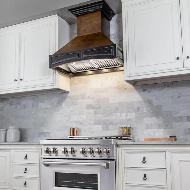 ZLINE 42" Wooden Wall Mount Range Hood, Antigua and Walnut, 321AR-RD-42 by Farmhouse Kitchen and Bath
