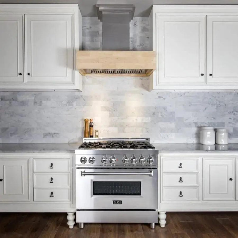 ZLINE 36" Wooden Wall Mount Range Hood, Butcher Block, 681M-36 by Farmhouse Kitchen and Bath