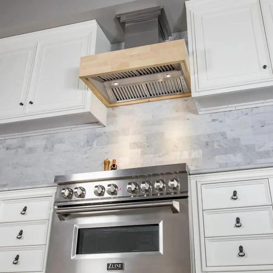 ZLINE 36" Wooden Wall Mount Range Hood, Butcher Block, 681M-36 by Farmhouse Kitchen and Bath