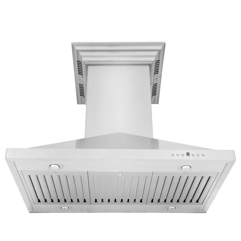 ZLINE Ducted Vent Island Mount Range Hood in Stainless Steel with Built-in ZLINE CrownSound Bluetooth Speakers GL1iCRN-BT-30 by Farmhouse Kitchen and Bath