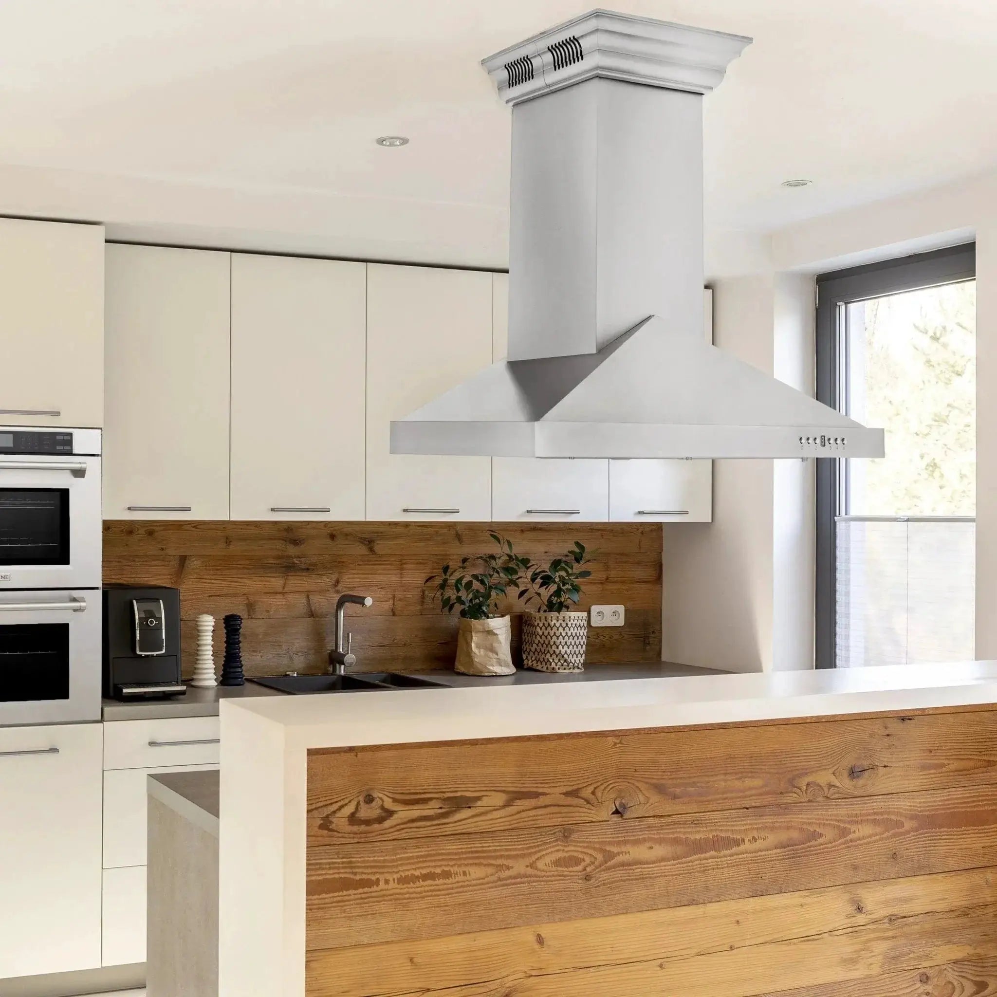 ZLINE Ducted Vent Island Mount Range Hood in Stainless Steel with Built-in ZLINE CrownSound Bluetooth Speakers GL1iCRN-BT-30 by Farmhouse Kitchen and Bath