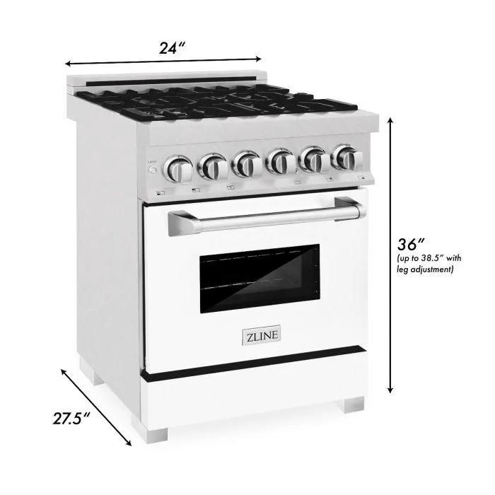 ZLINE 24" Professional Dual Fuel Range, Matte White Door, RA-WM-24 by Farmhouse Kitchen and Bath