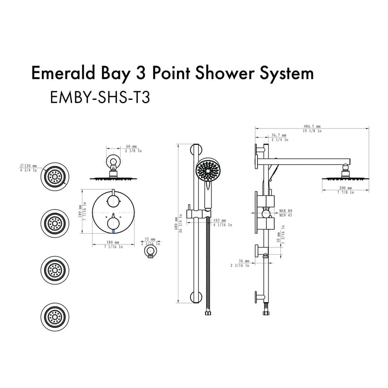ZLINE Emerald Bay Thermostatic Shower System with Body Jets EMBY-SHS-T3-BN by Farmhouse Kitchen and Bath