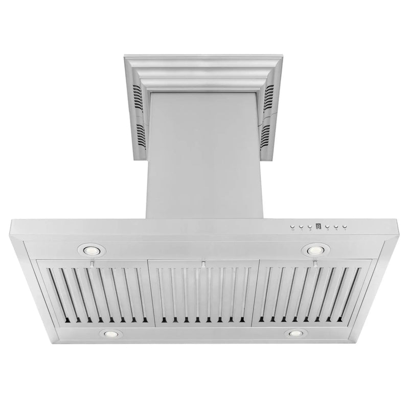 Zline Island Mount Range Hood in Stainless Steel with Built-in ZLINE CrownSound™ Bluetooth Speakers GL2iCRN-BT-42 by Farmhouse Kitchen and Bath