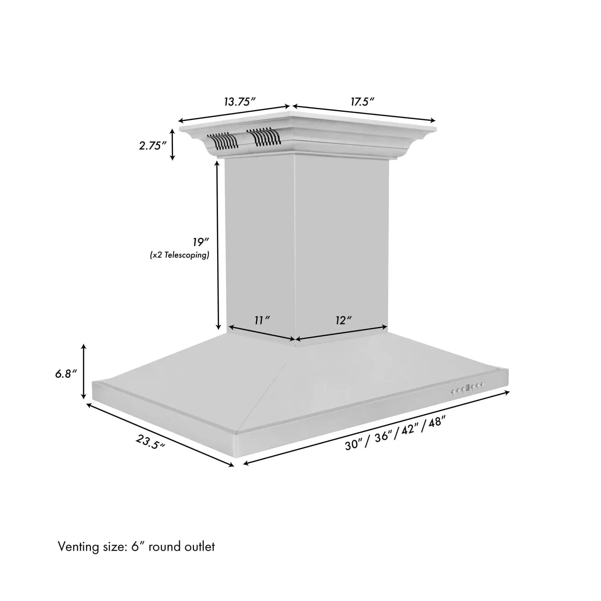 Zline Island Mount Range Hood in Stainless Steel with Built-in ZLINE CrownSound™ Bluetooth Speakers GL2iCRN-BT-48 by Farmhouse Kitchen and Bath