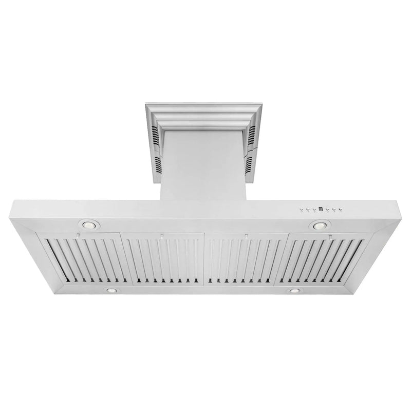 Zline Island Mount Range Hood in Stainless Steel with Built-in ZLINE CrownSound™ Bluetooth Speakers KE2iCRN-BT by Farmhouse Kitchen and Bath