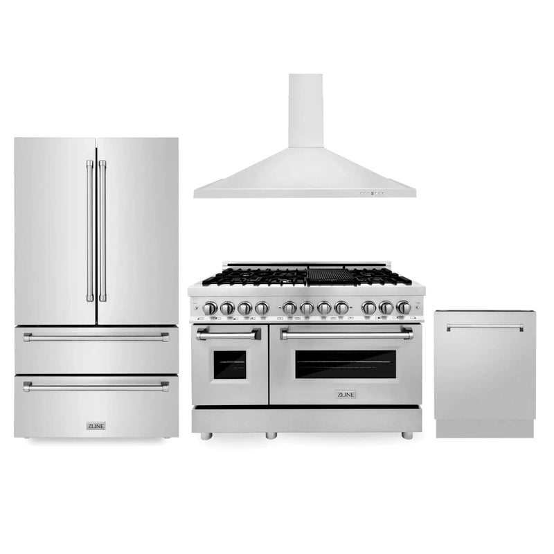 ZLINE Kitchen Package Refrigerator, Range,Range Hood , Dishwasher, 4KPR-RARH48-DWV by Farmhouse Kitchen and Bath