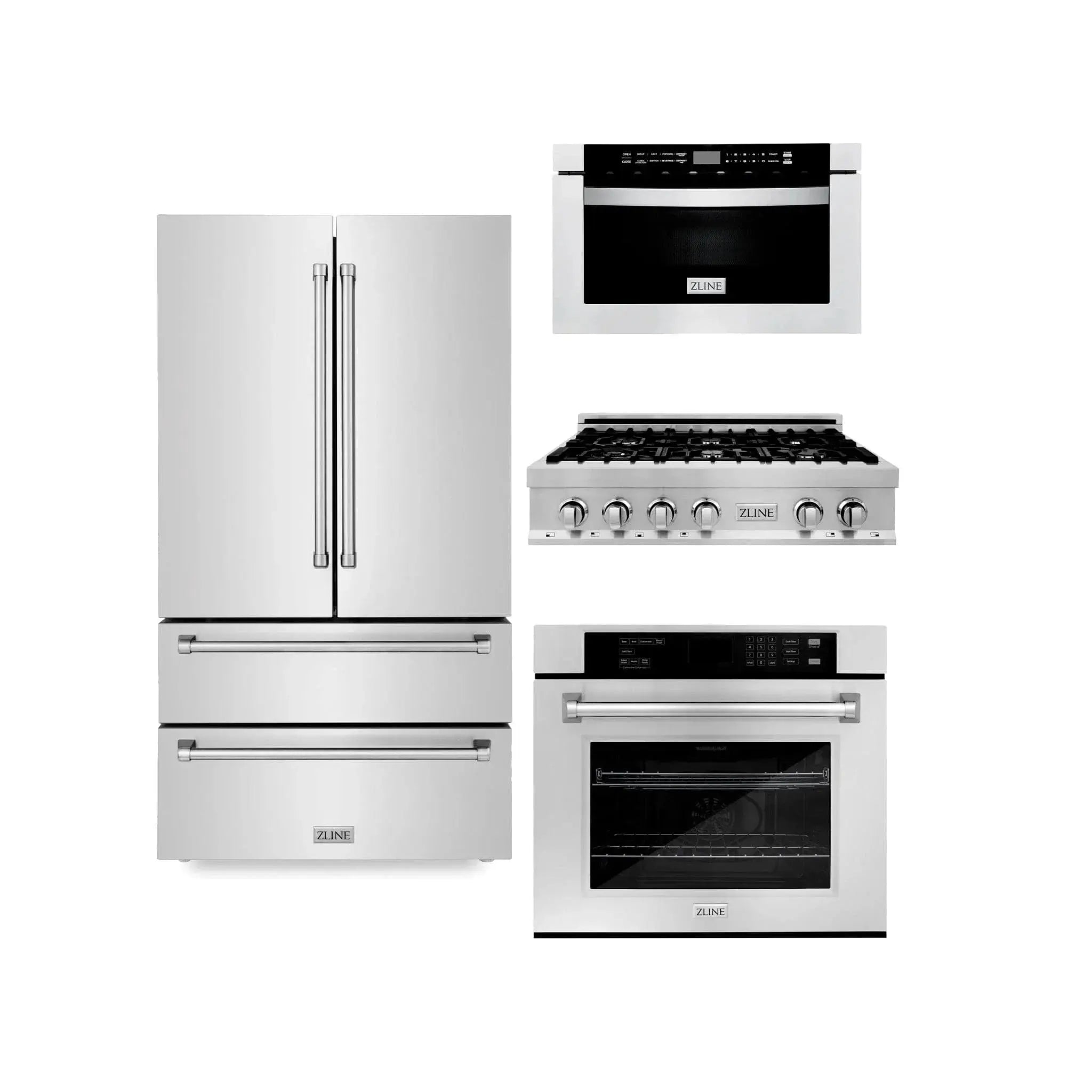 ZLINE Kitchen Package Refrigerator, Rangetop, Wall Oven, Microwave 4KPR-RT36-MWAWS by Farmhouse Kitchen and Bath