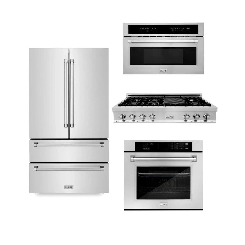 ZLINE Kitchen Package Refrigerator, Rangetop, Wall Oven, Microwave 4KPR-RT48-MWAWS by Farmhouse Kitchen and Bath
