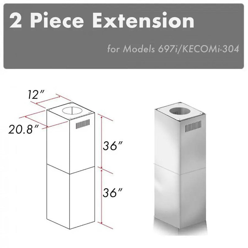 ZLINE Outdoor Chimney Extension 12' Ceiling, 2PCEXT-697i/KECOMi-304 by Farmhouse Kitchen and Bath