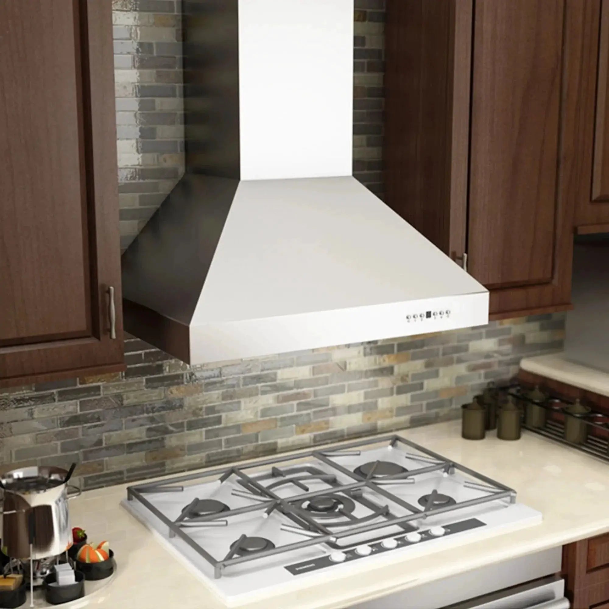 ZLINE Professional Convertible Vent Wall Mount Range Hood in Stainless Steel with Crown Molding 667CRN-36 by Farmhouse Kitchen and Bath