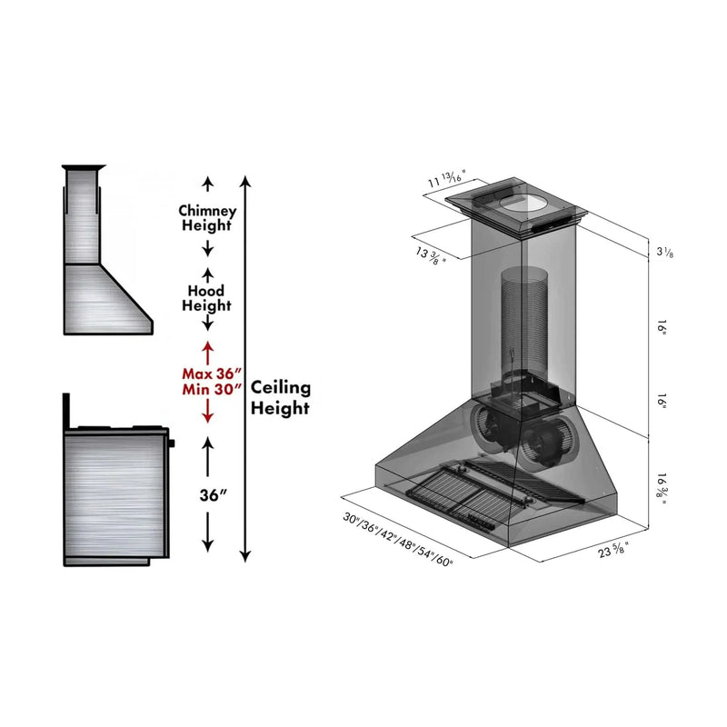 ZLINE Professional Convertible Vent Wall Mount Range Hood in Stainless Steel with Crown Molding 667CRN-48 by Farmhouse Kitchen and Bath