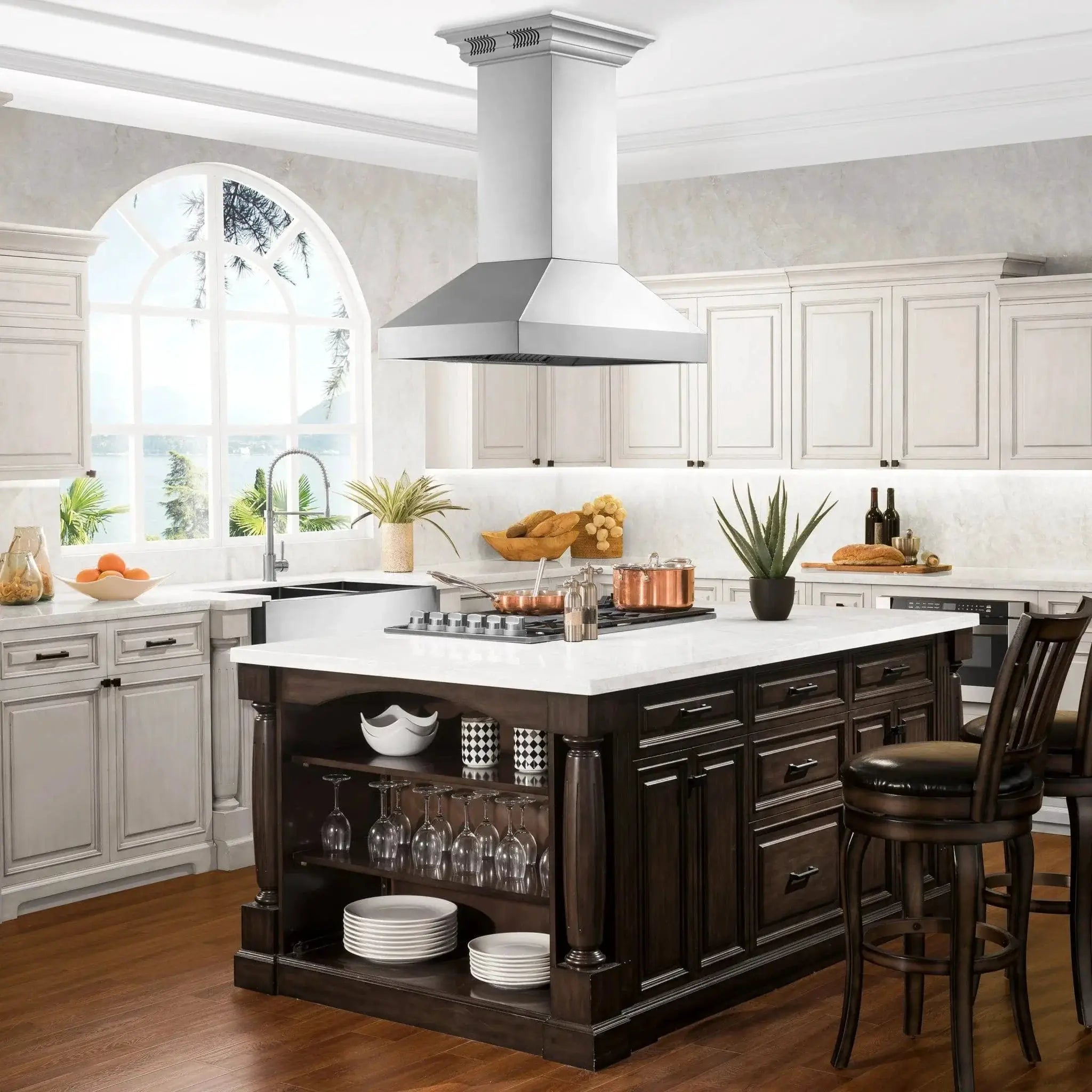 ZLINE Professional Island Mount Range Hood in Stainless Steel with Built-in CrownSound® Bluetooth Speakers 597iCRN-BT-36 by Farmhouse Kitchen and Bath