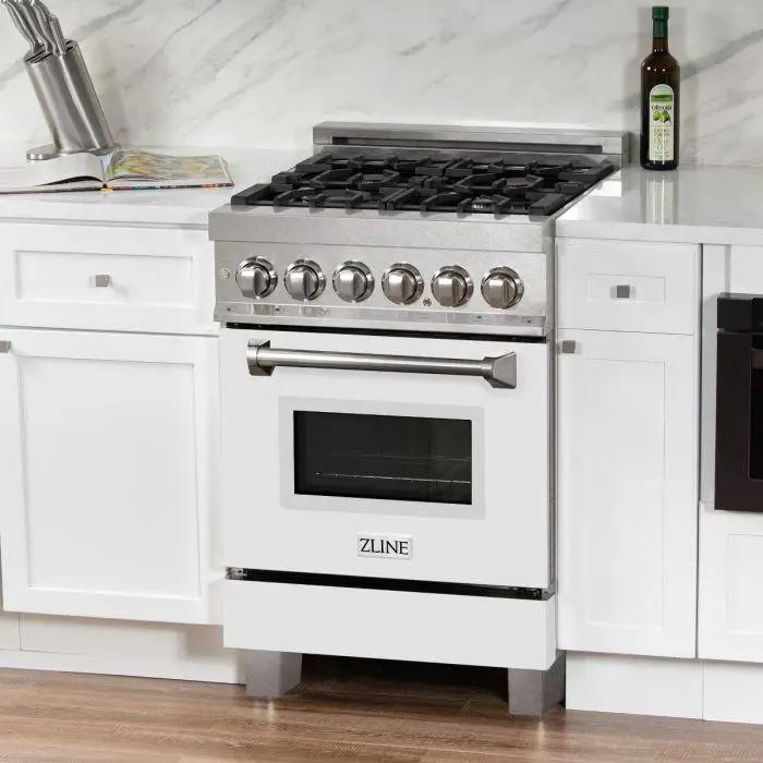 ZLINE 24" Professional Dual Fuel Range, Matte White Door, RA-WM-24 by Farmhouse Kitchen and Bath