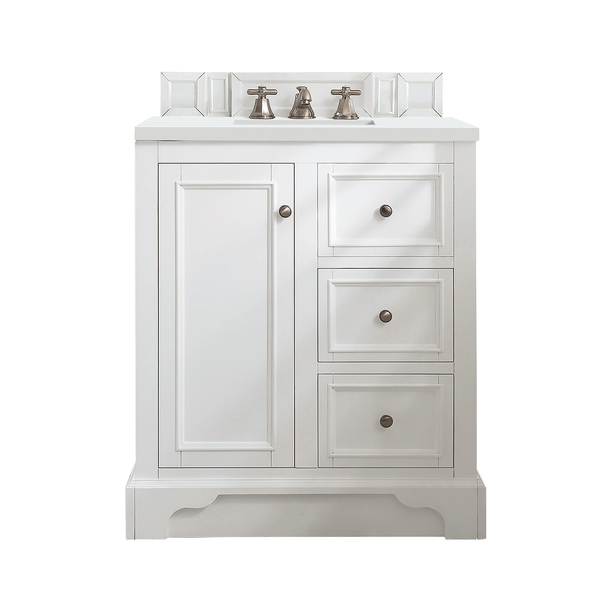James Martin De Soto 30" Single Bathroom Vanity, Bright White with White Zeus countertop
