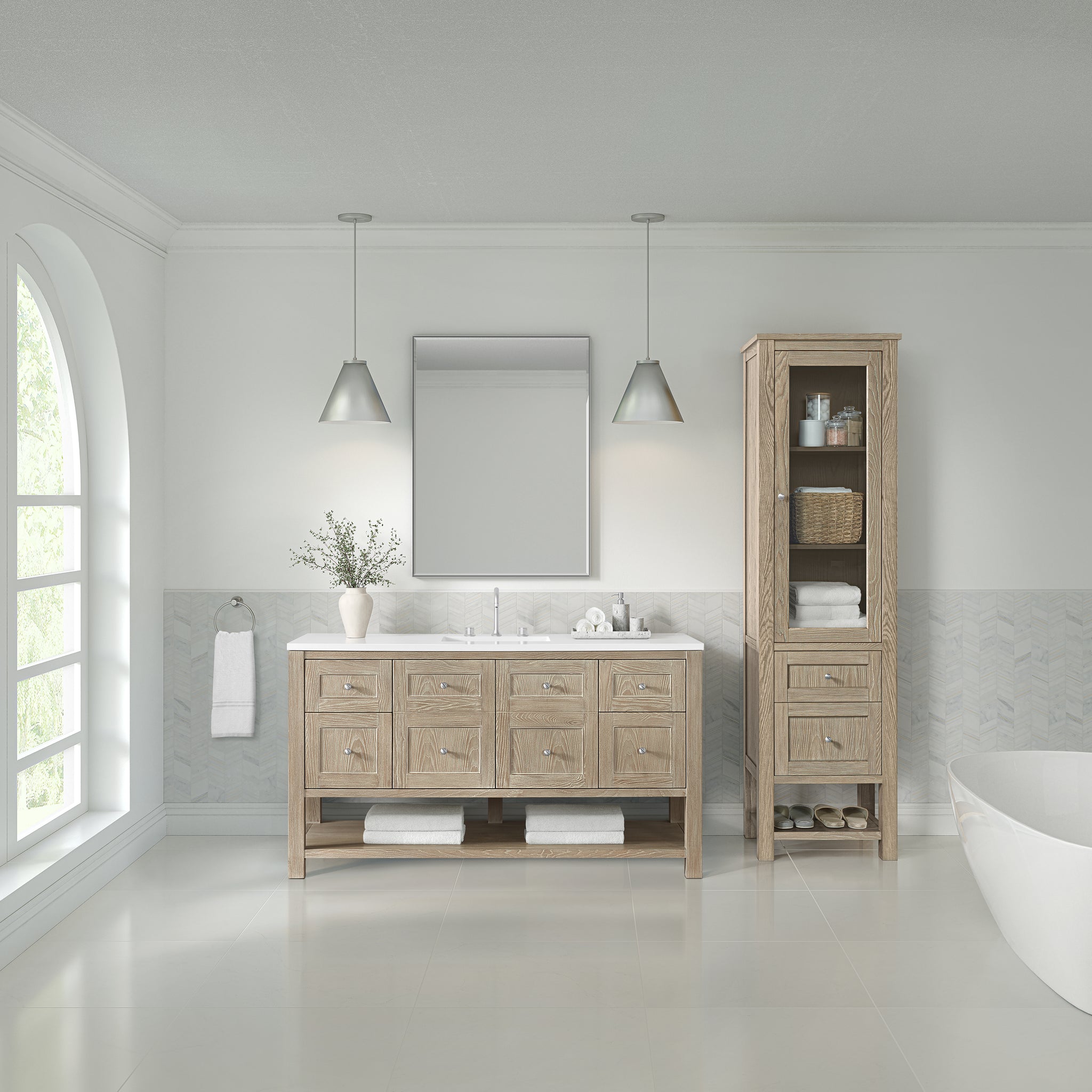 James Martin Breckenridge Linen Cabinet, Whitewashed Oak, view 5