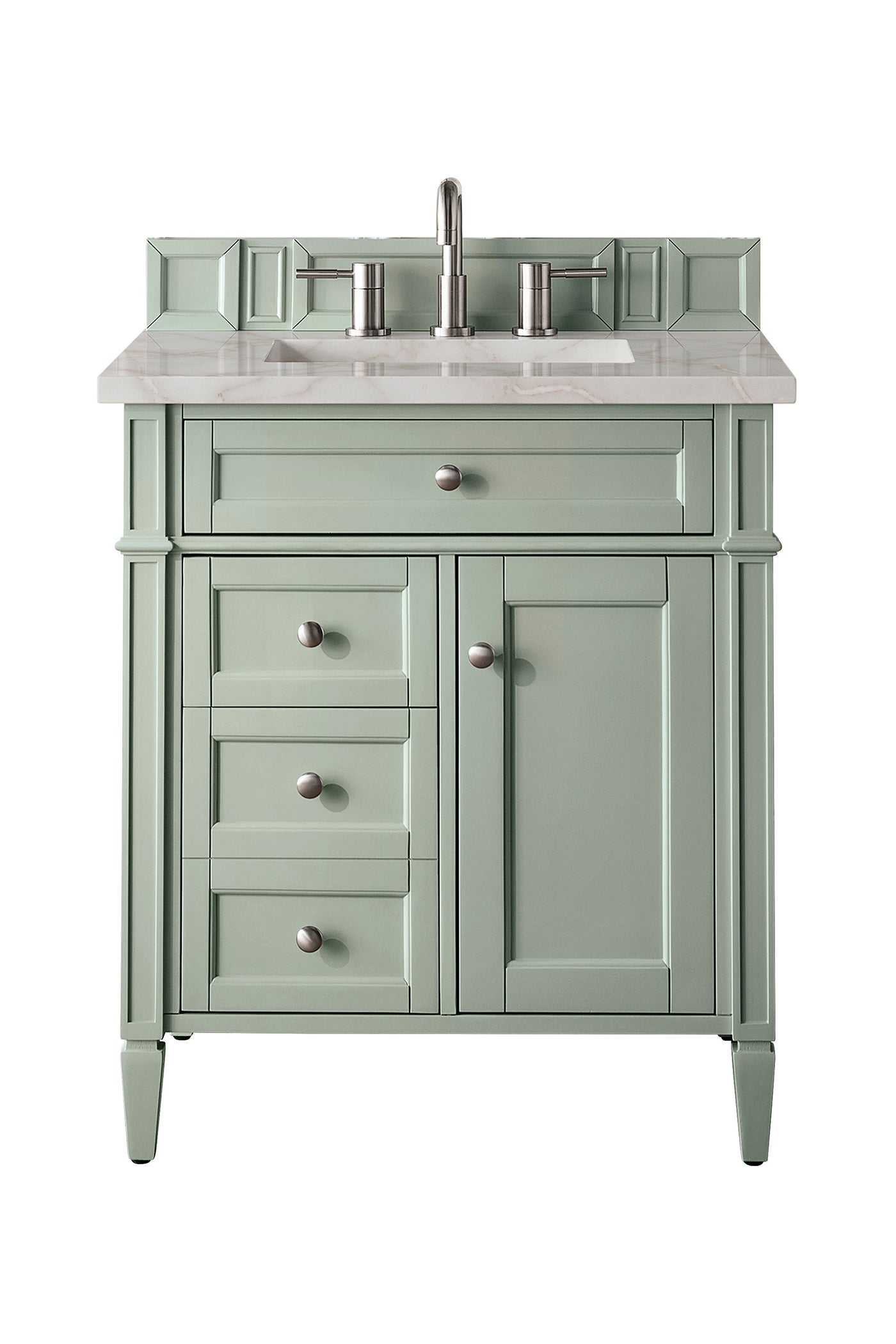 James Martin Brittany 30" Single Bathroom Vanity, Sage Green with Victorian Silver countertop