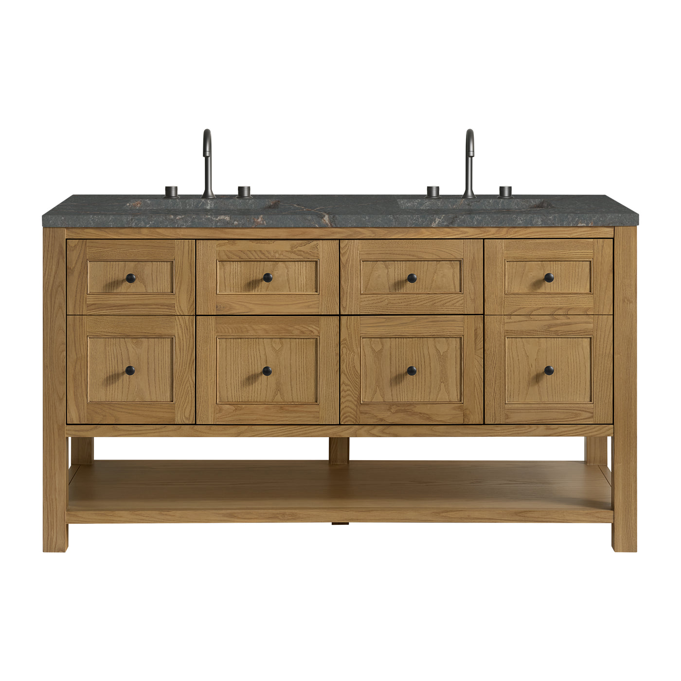 James Martin Breckenridge 60" Double Bathroom Vanity, Light Natural Oak with Parisien Bleu (FreePower) countertop