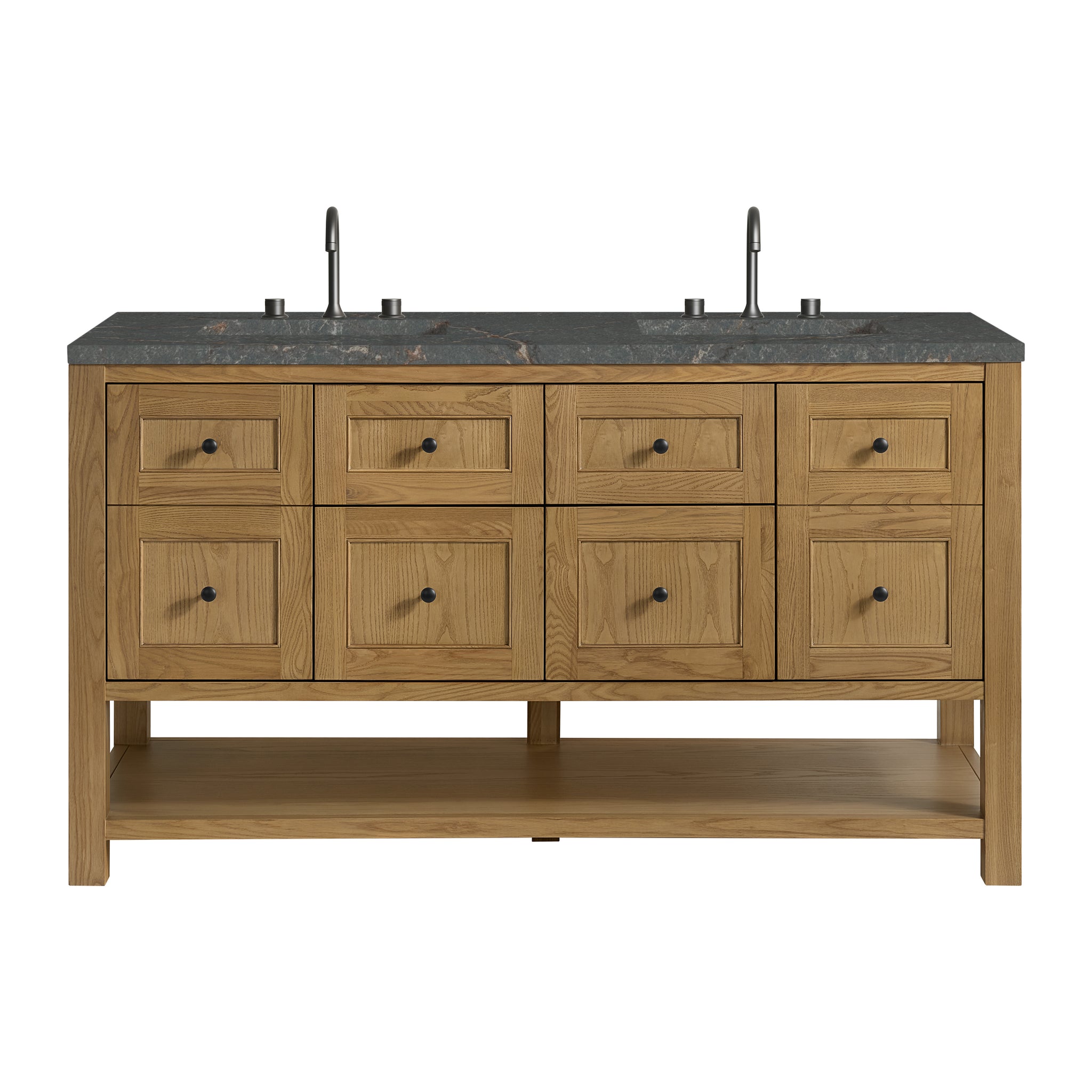 James Martin Breckenridge 60" Double Bathroom Vanity, Light Natural Oak with Parisien Bleu (FreePower) countertop