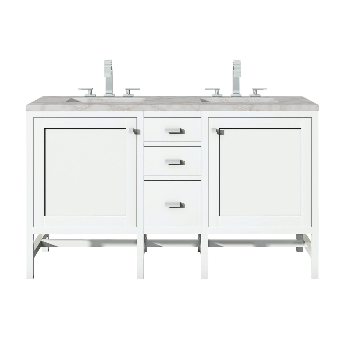 James Martin Addison 60" Double Bathroom Vanity, Glossy White with Victorian Silver countertop