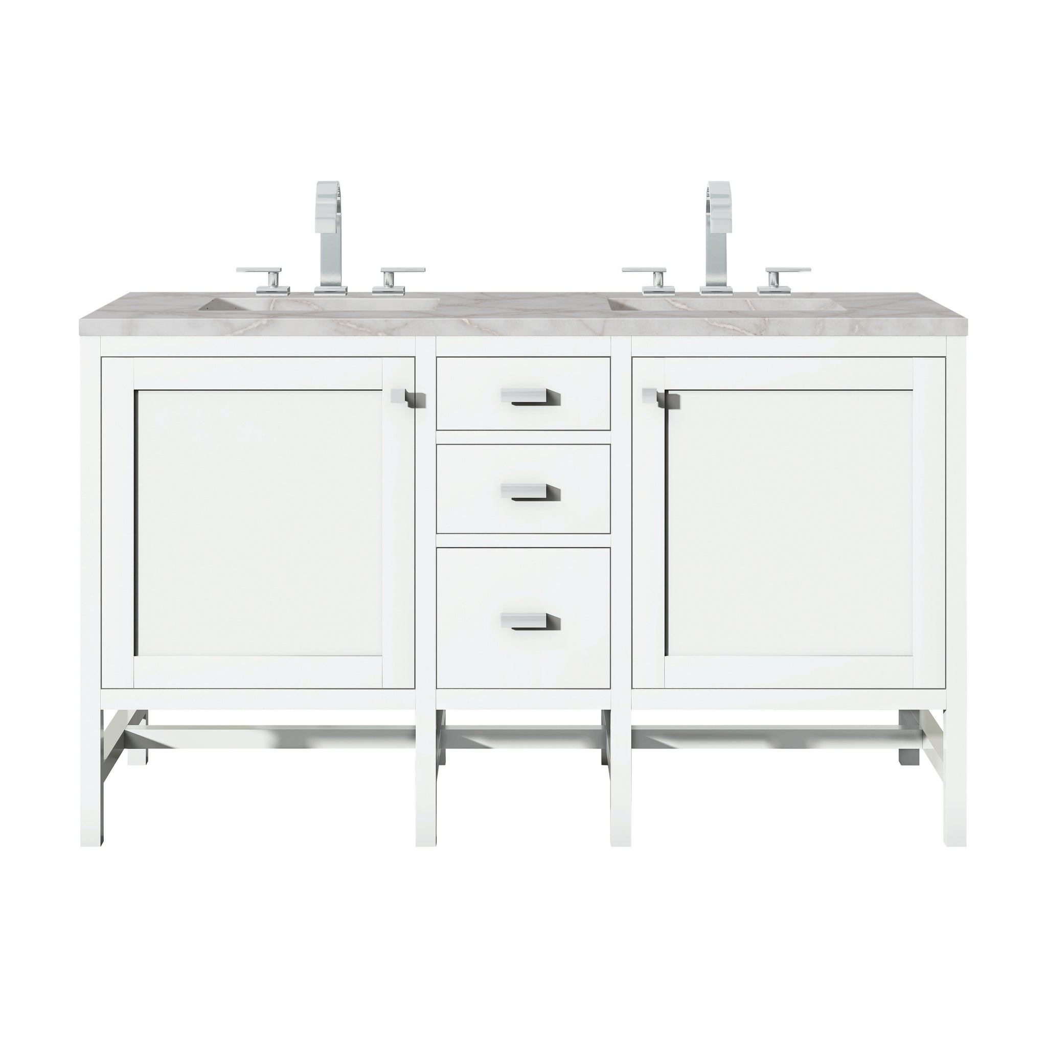 James Martin Addison 60" Double Bathroom Vanity, Glossy White with Victorian Silver countertop