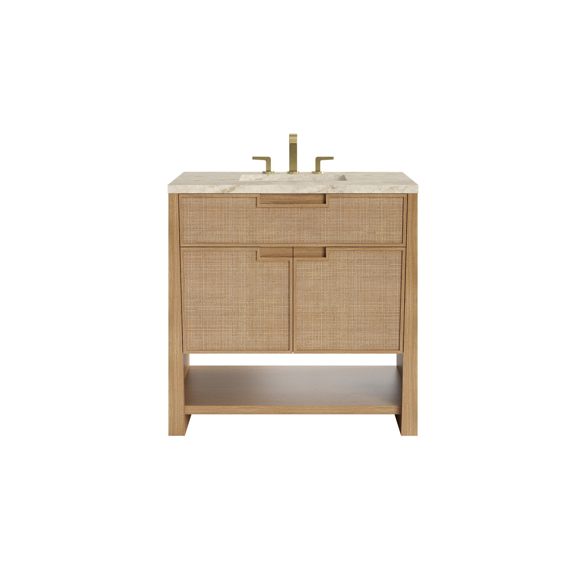 James Martin Solene 36" Single Bathroom Vanity, Seaside Oak with Tajnar countertop