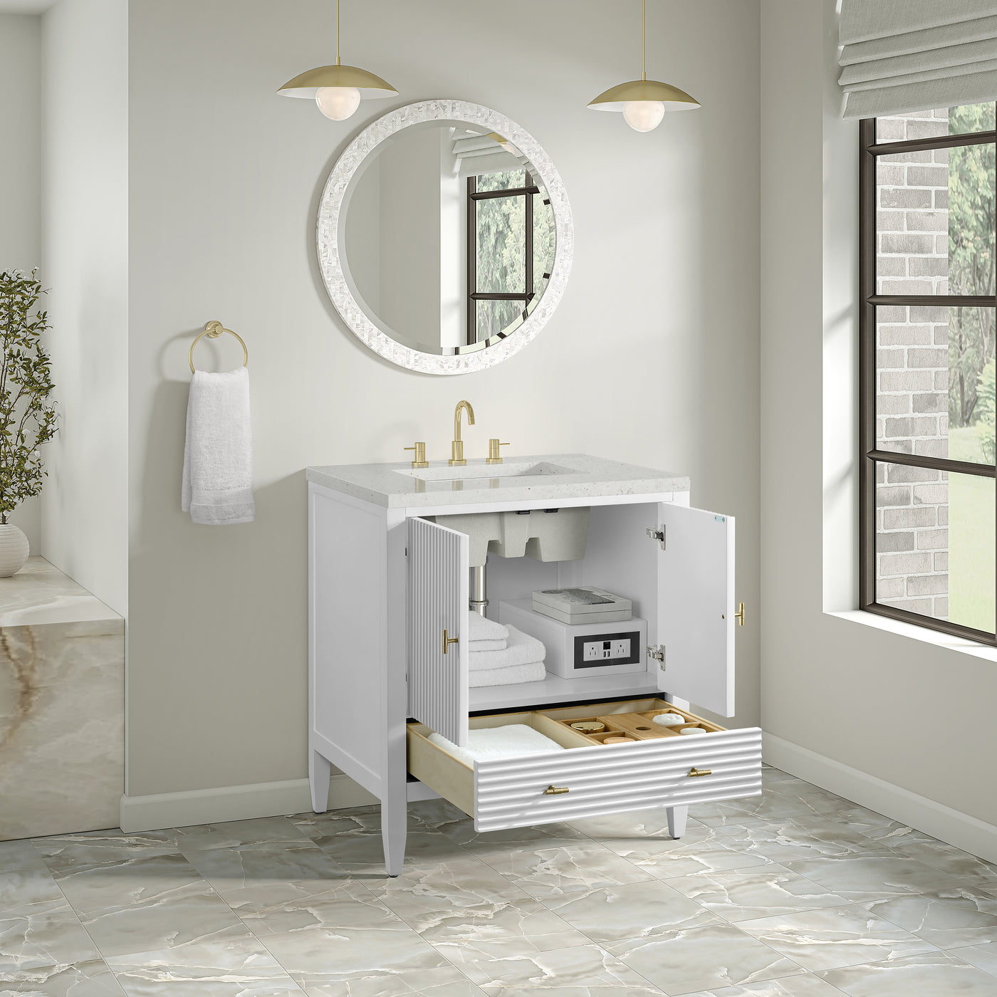 James Martin Myrrin 30" Single Bathroom Vanity, Bright White, view 25