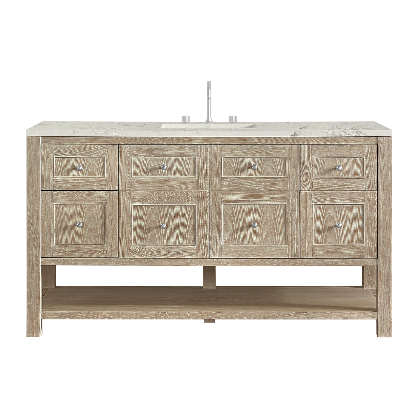 James Martin Breckenridge 60" Single Bathroom Vanity, Whitewashed Oak with Victorian Silver (Silestone, FreePower) countertop