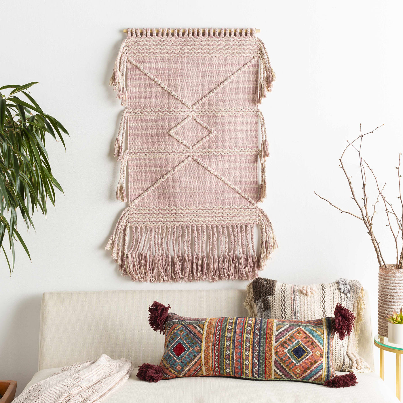 Lenorah Pink&White Textured Throw Pillow - Clearance by Boutique Rugs